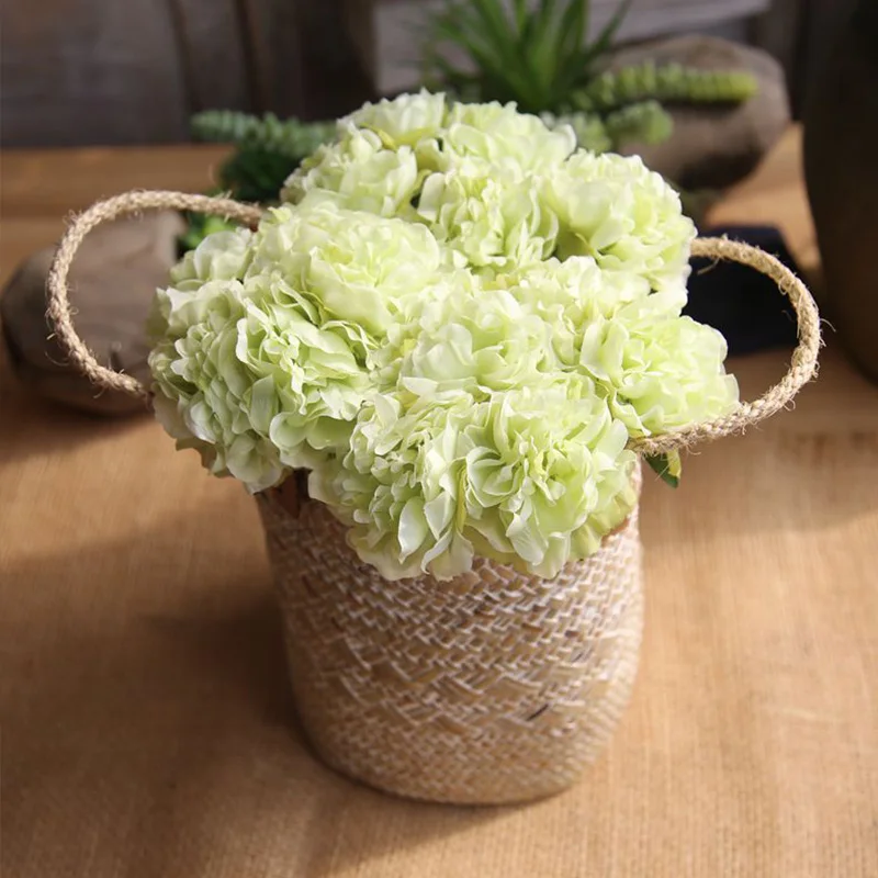 Hortênsias de seda rosa flores artificiais flores do casamento para a mão da noiva seda florescendo peônia flores falsas decoração de casa branca