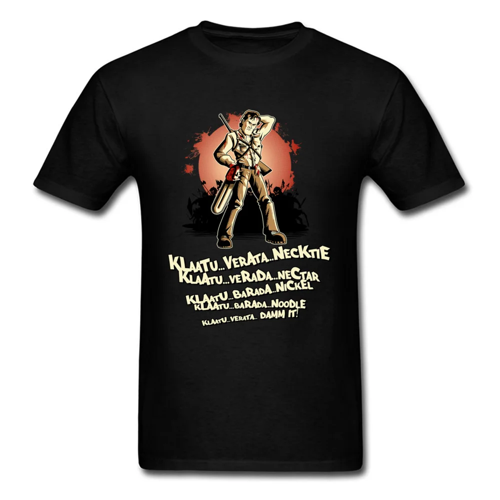 

Klaatu Barada T Shirt Men Tops Tees Comics T-shirt Summer Black Tshirts Short Sleeve Streetwear 100% Cotton Clothing
