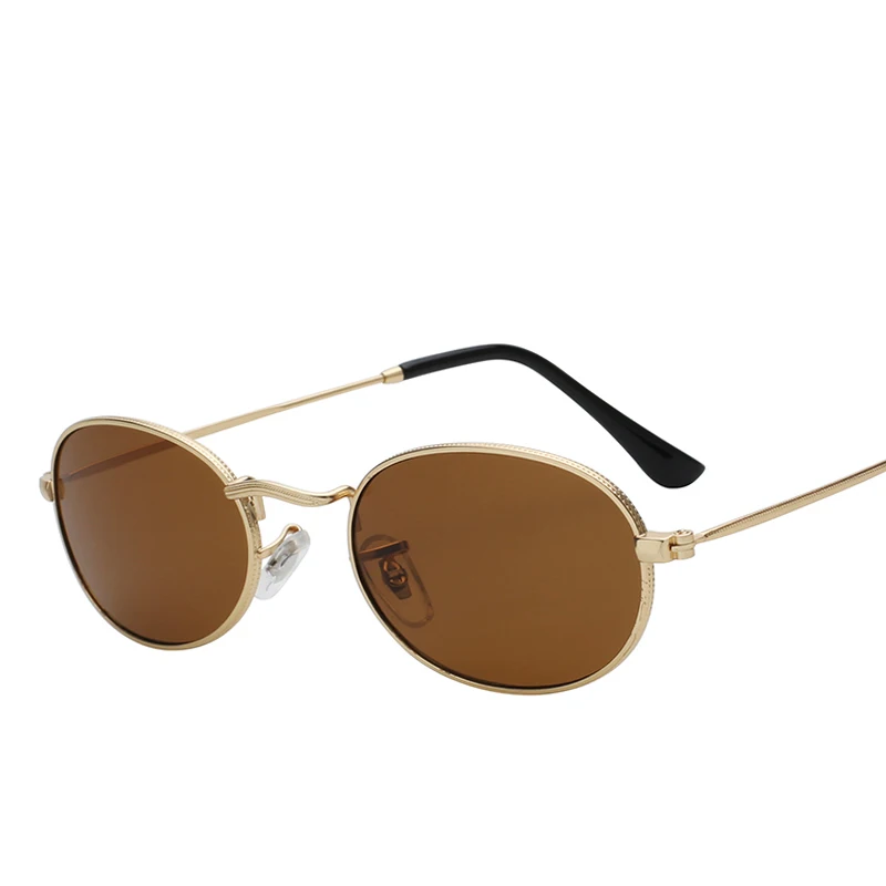 MAX овальные женские солнцезащитные очки мужские очки женские роскошные Ретро Металлические солнцезащитные очки винтажные зеркальные UV400 - Цвет линз: Gold w brown
