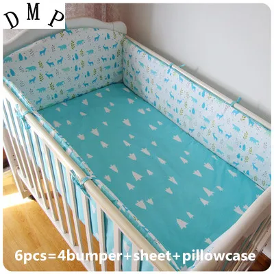 

2017! 6PCS Cotton Baby Sheets Baby Cot Bumper 5pcs/set Multi Style Baby Cot Bedding Set (bumpers+sheet+pillow cover)