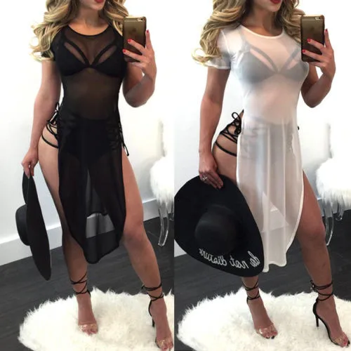 

Sexy Women Lace Crochet Cover Up Net Yarn Beach Dress Swimwear Bathing Suit Bikini Dress