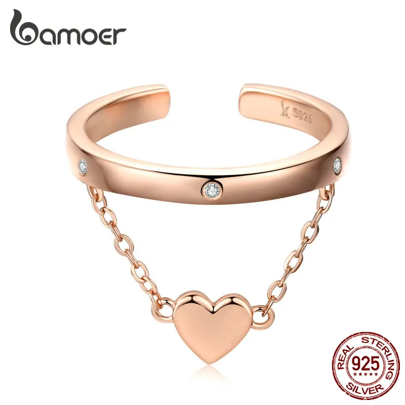 

bamoer Double Layer Heart Wedding Ring Band for Women Rose Gold Color 925 Sterling Silver Engagement Statement Jewelry SCR572