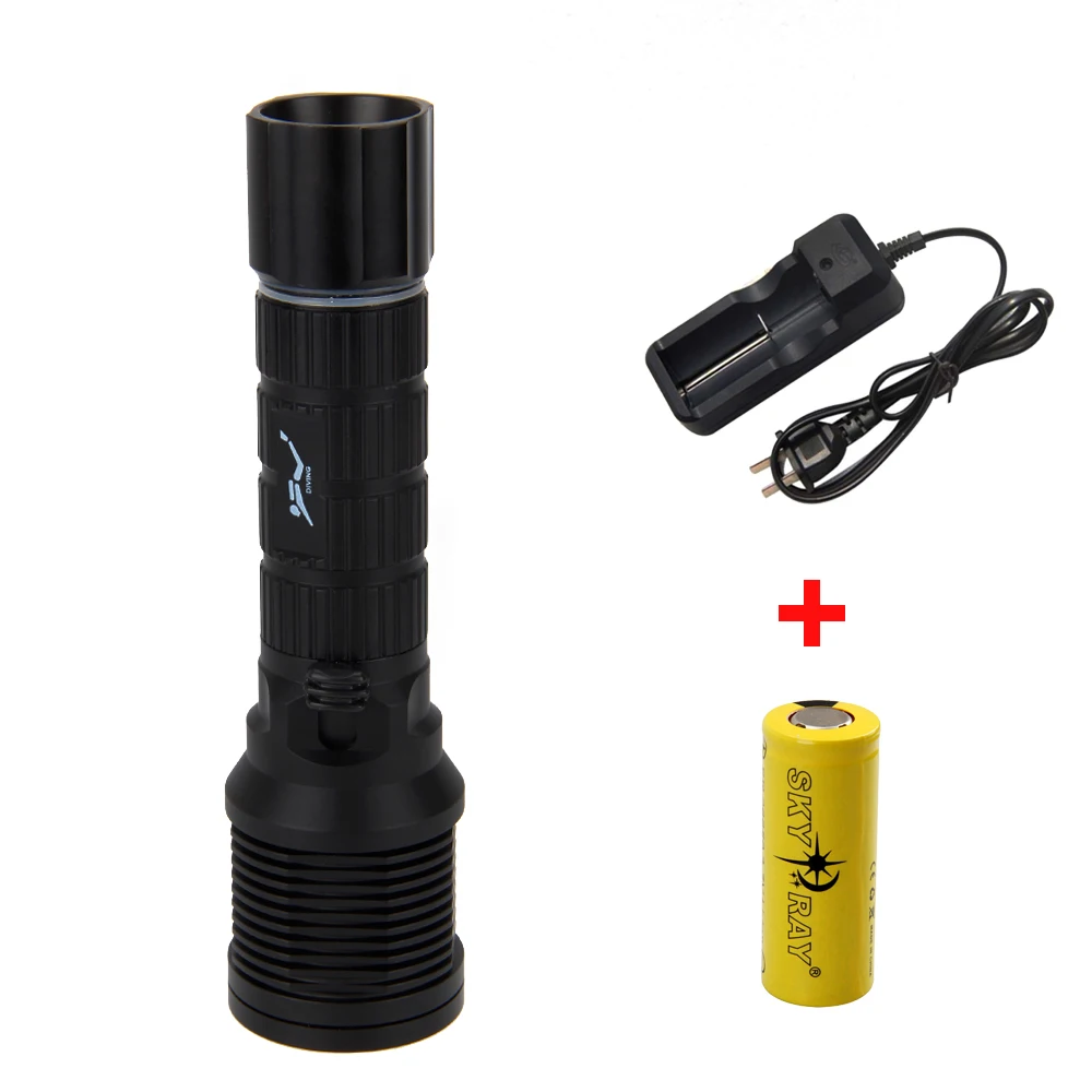 

2000Lm XM-L2 LED Scuba Diving Flashlight Torch Waterproof Light Lantern Led Lamp+6800mAh Battery+Charger