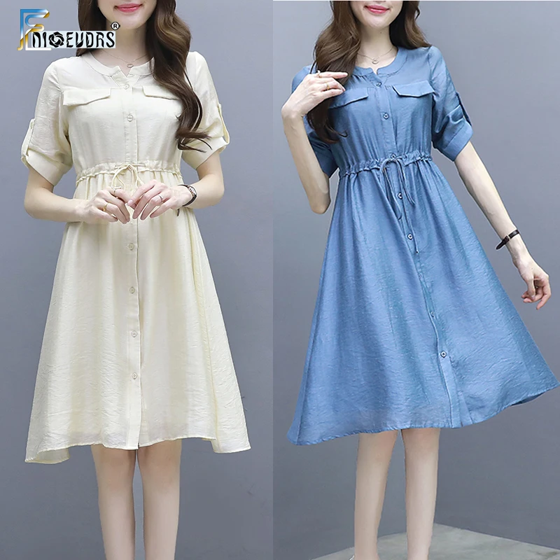 

A Line Dresses Women's Vintage Patchwork Pockets Bow Tie Slim Waist Cute Sweet Knee Length Casual Button Shirt Dress Yellow