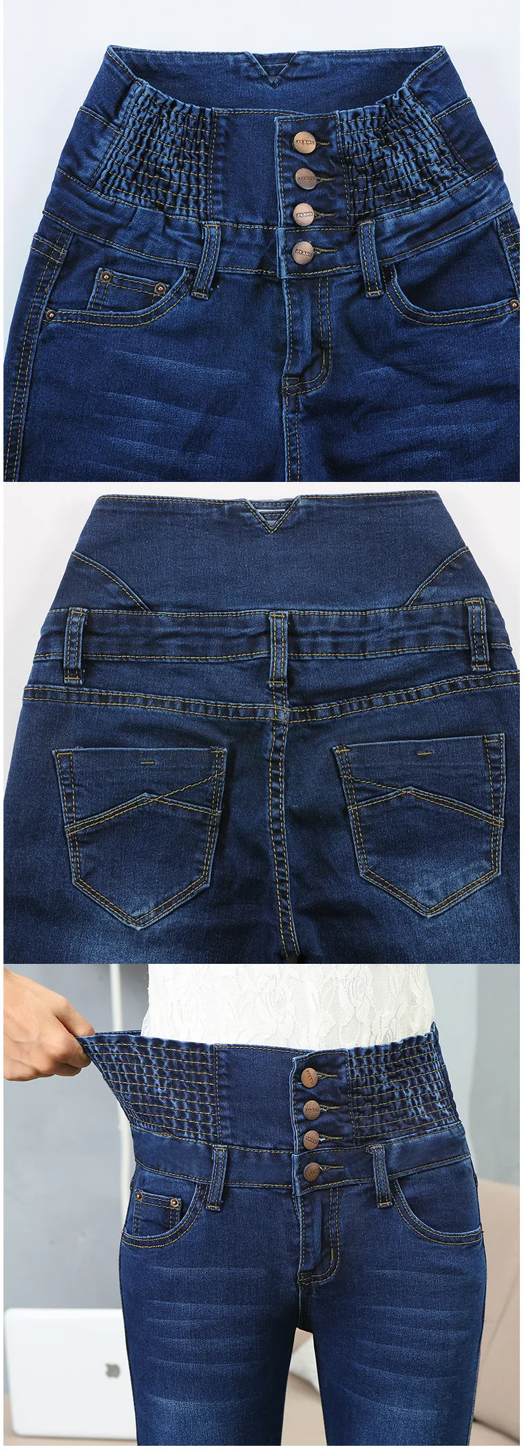 Новые модные джинсы женские тонкие с высокой талией Эластичные Обтягивающие джинсовые длинные женские брюки карандаш джинсы Camisa Feminina цвет синий