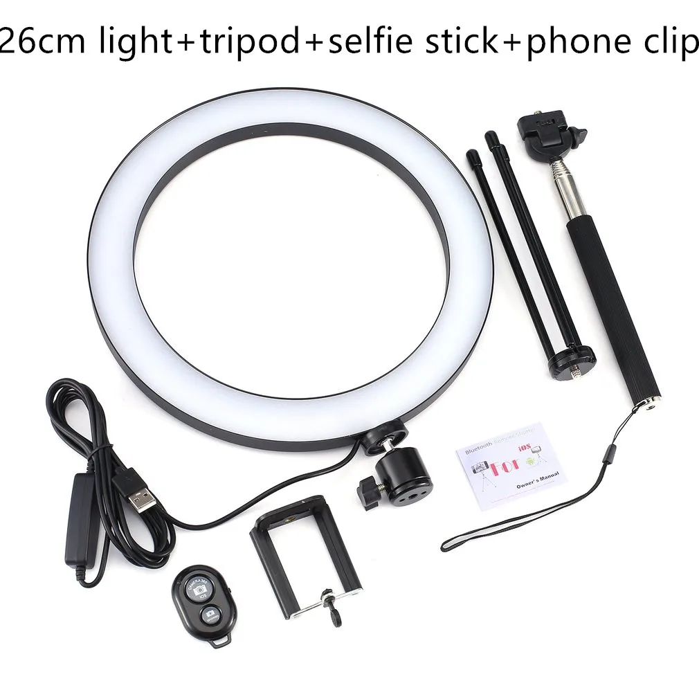 Dimmable LED Studio Camera Ring Light Photo Phone Video Light Annular Lamp With Tripods Selfie Stick Ring Fill Light For Canon