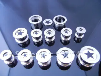 

Free Shippment Lot 50pcs New Arrived Body Jewelry -Fancy Logo STAR Ear Tunnels Ear Plugs