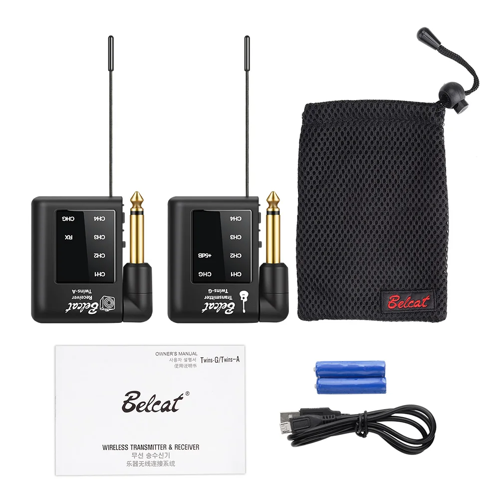 

Belcat Twins-G/Twins-A Rechargeable Black Wireless UHF Guitar System Digital Transmitter Receiver