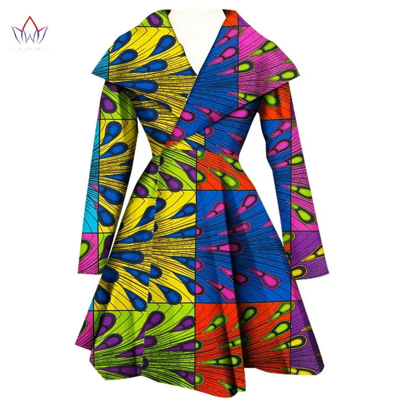 2018 Африканское пальто традиционная модная женская верхняя одежда плюс размер богатая африканская ткань Дашики Turn-Down Воротник Тренч WY1112