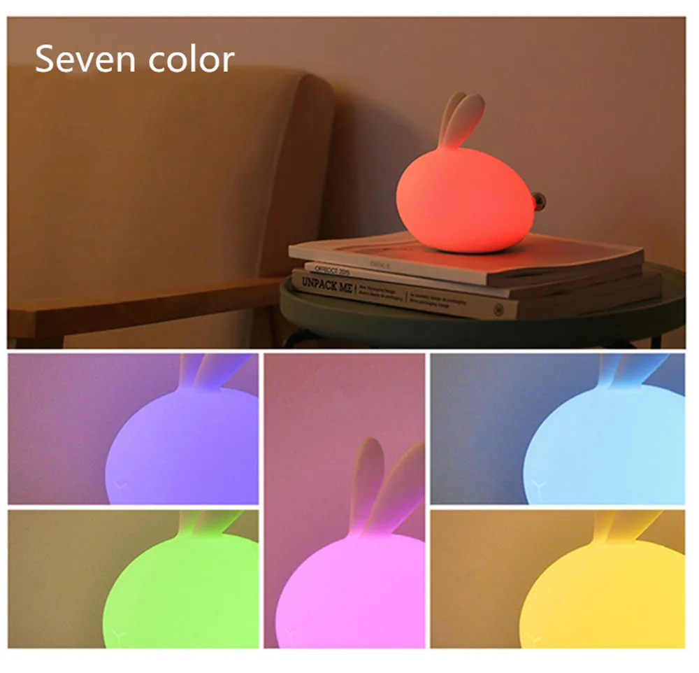 SuperNight 7 Colors Rabbit LED Night Light Dimmable Touch Sensor Cartoon Silicone Bunny Bedside Lamp for Children Kids Baby Gift (16)