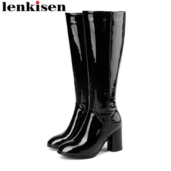 

2018 superstars plus size zipper black color novelty rainboots design round toe high thick heels cow leather knee-high boots L73