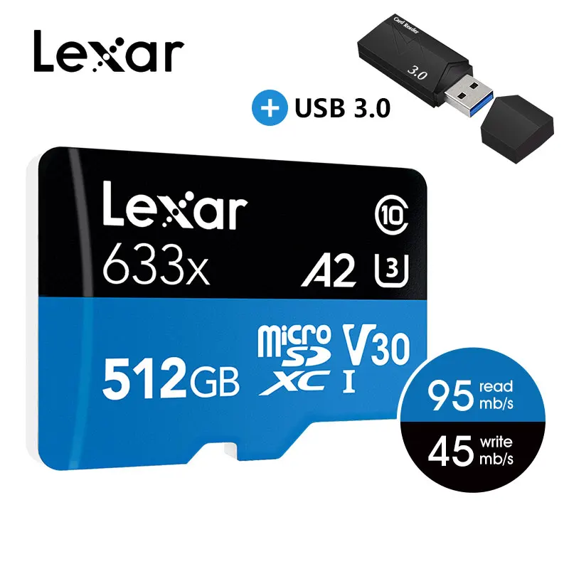 Lexar, 128 ГБ, Micro SD, 16 ГБ, 32 ГБ, карта памяти, высокая скорость до 95 м/с 64 ГБ, класс 10 633x, картао де Мемория, TF флеш-карта