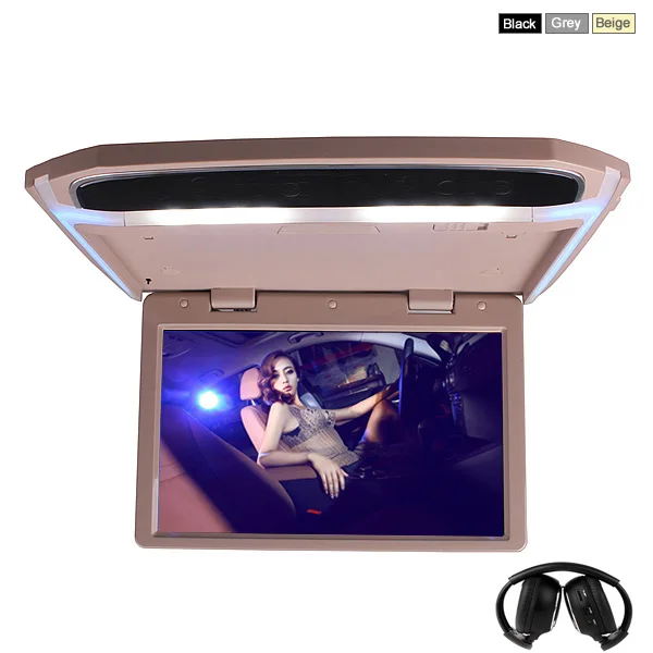 Cemicen 19 дюймов автомобиль откидной 1680*1050 TFT ЖК-монитор крыша плеер ИК регулируемый вид экран купольный светодиодный с 2 видео вход - Color: Beige With Headphone