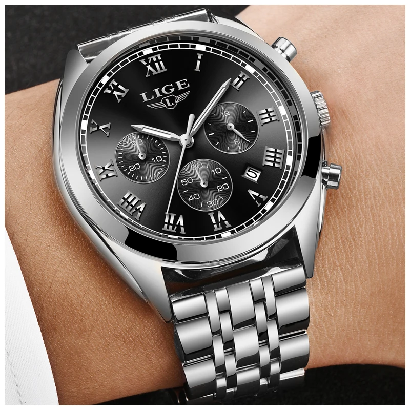 Relojes 2018 мужские часы LIGE хронограф Топ бренд Роскошные водонепроницаемые