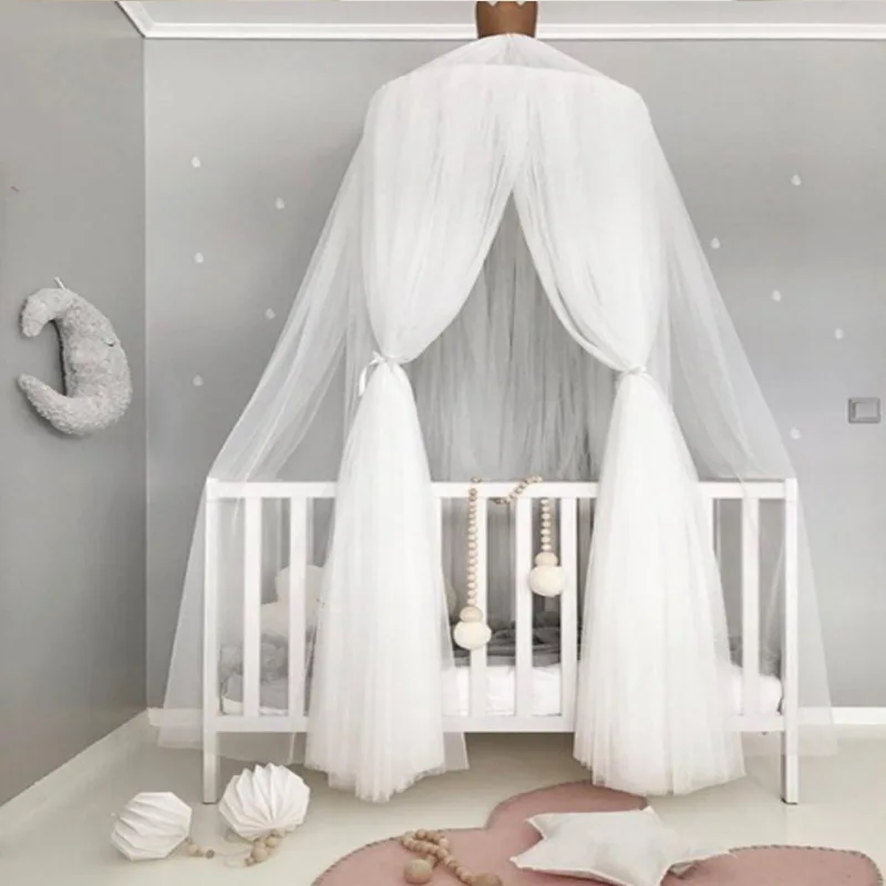 Image Pink Gray White Baby Girls Princess Bed Valance Palace Mosquito Net For Toddler Crib Canopy Infant Baby Cot Bed Accessories Set