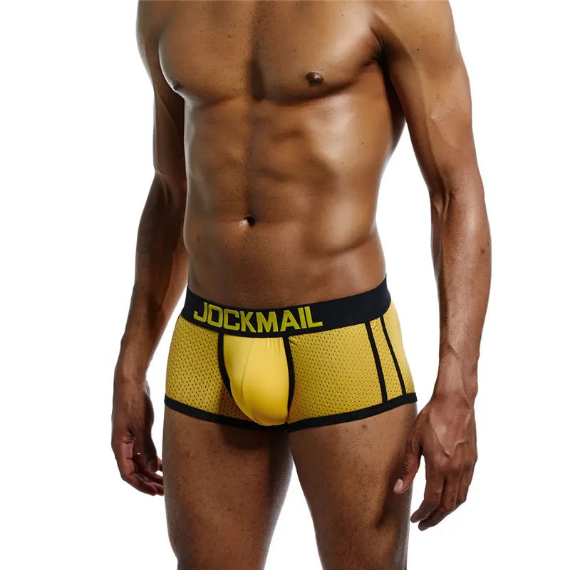 JOCKMAIL, фирменное мужское Сетчатое нижнее белье, боксеры, calzoncillos hombre, гей, одежда для сна, Cueca, боксеры, дышащие, промежность, мужские трусы, шорты