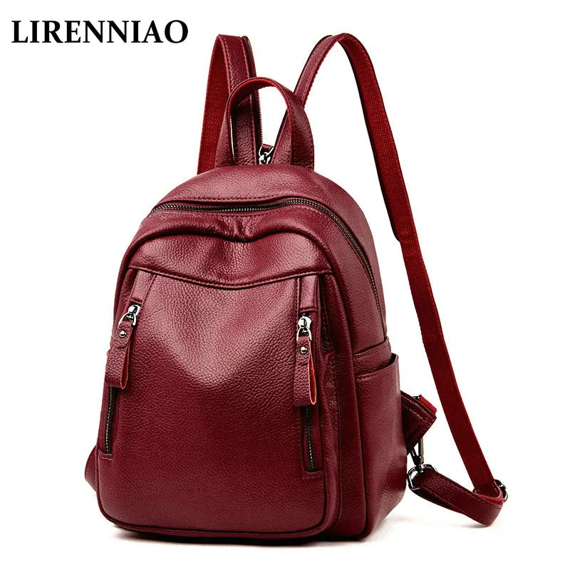 

LIRENNIAO Fashion Designer Women Genuine Leather Backpack Shoulder School Bags for Teenagers Travel Cowhide Female Knapsack