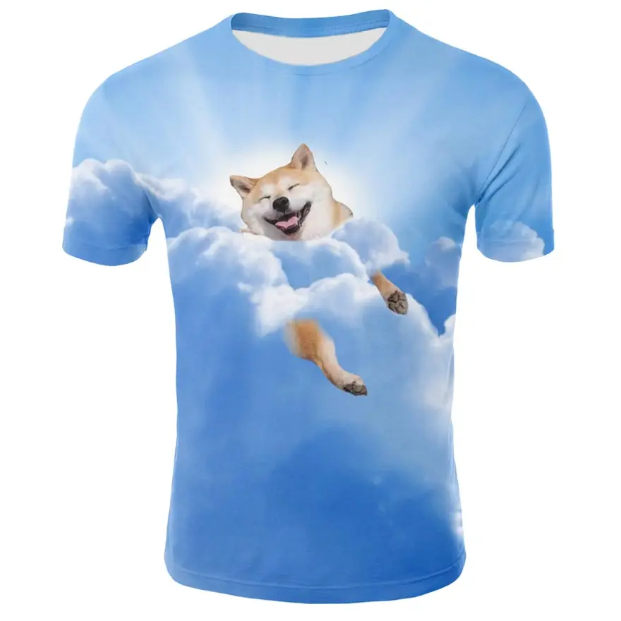 

Big Boys/Girls Fashion T shirt 2019 Summer Kids Blue Color Sky Cloud Lovely Animal Pug Husky 3D Printed T-shirt Children Tops