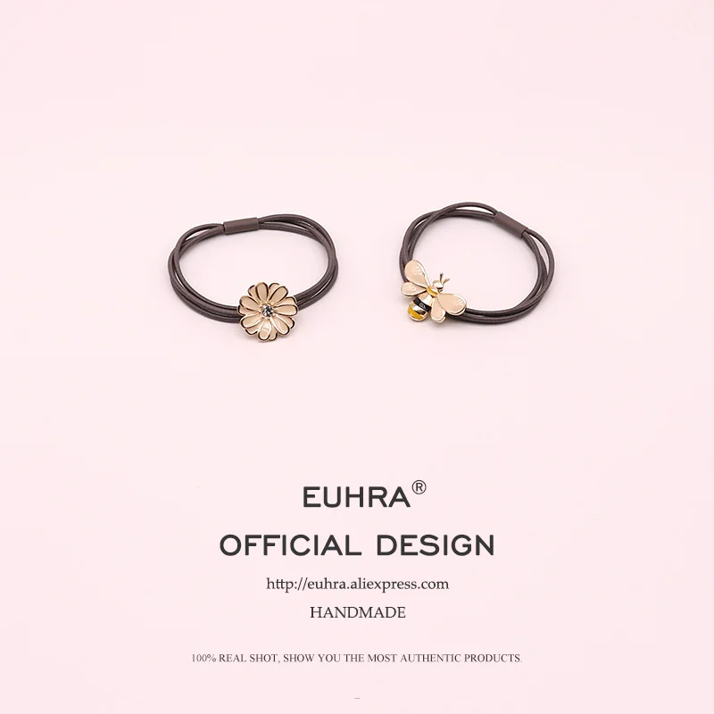 

EUHRA 2 Colors Flower Elastic Hair Bands Honeycomb Bee Animal Hair Ropes For Women Girls Hair Band Kid Children Rubber Band