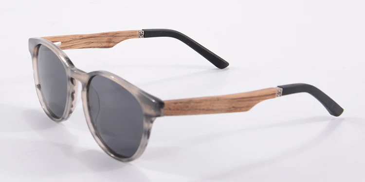 Горячая круглые ацетатные рамки деревянные заушники очки для женщин и мужчин Поляризованные солнцезащитные очки с зеркальным покрытием солнцезащитные очки Feminino ZF110 - Цвет линз: grey grey
