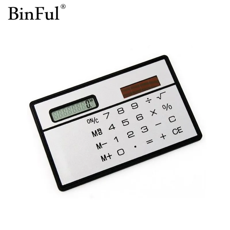 Binful المحمولة المصغرة المحمولة رقيقة جدا بطاقة القرطاسية حاسبة الطاقة الشمسية الصغيرة سليم سفر الجيب الحاسبة Binful المحمولة المصغرة المحمولة رقيقة جدا بطاقة القرطاسية حاسبة الطاقة الشمسية الصغيرة سليم سفر الجيب الحاسبة