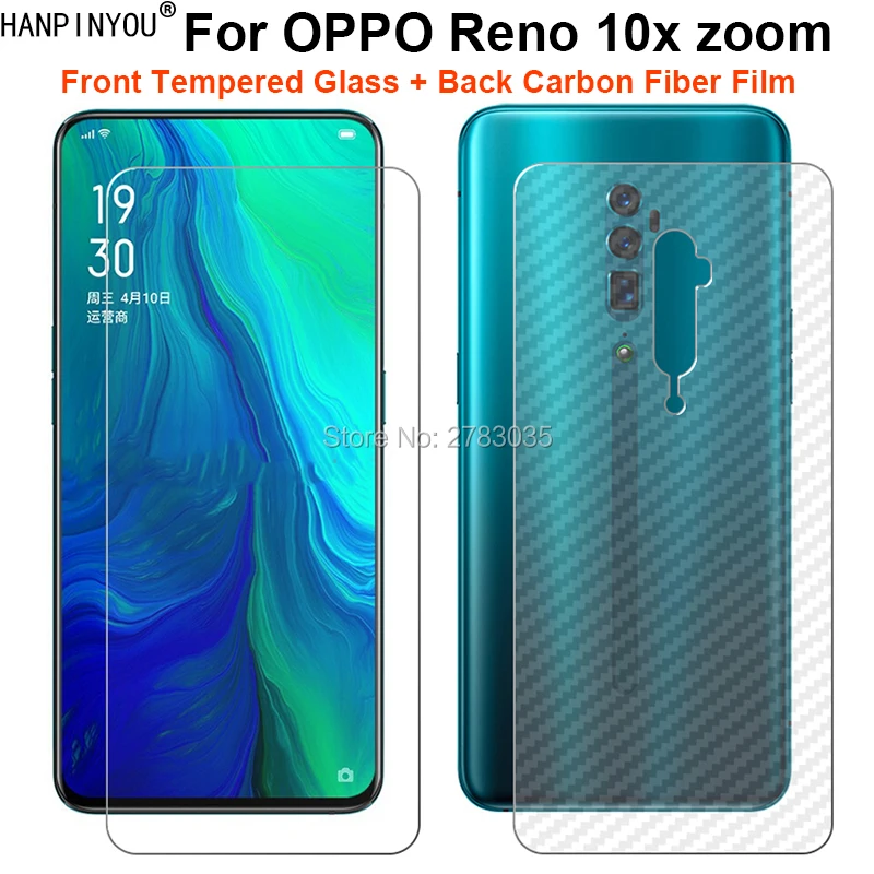 

For OPPO Reno 10x zoom 6.6" 1 Set = Soft Back Carbon Fiber Film +Ultra Thin Clear Tempered Glass Front Screen Protector
