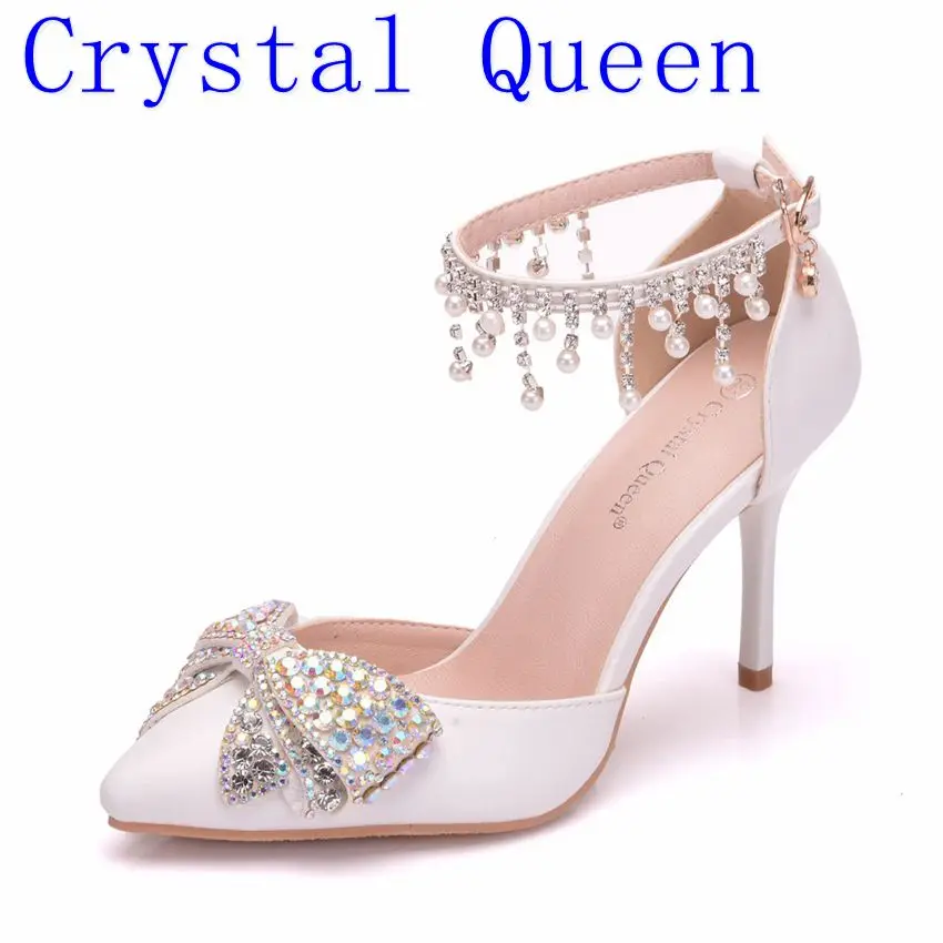 rhinestone bow heels