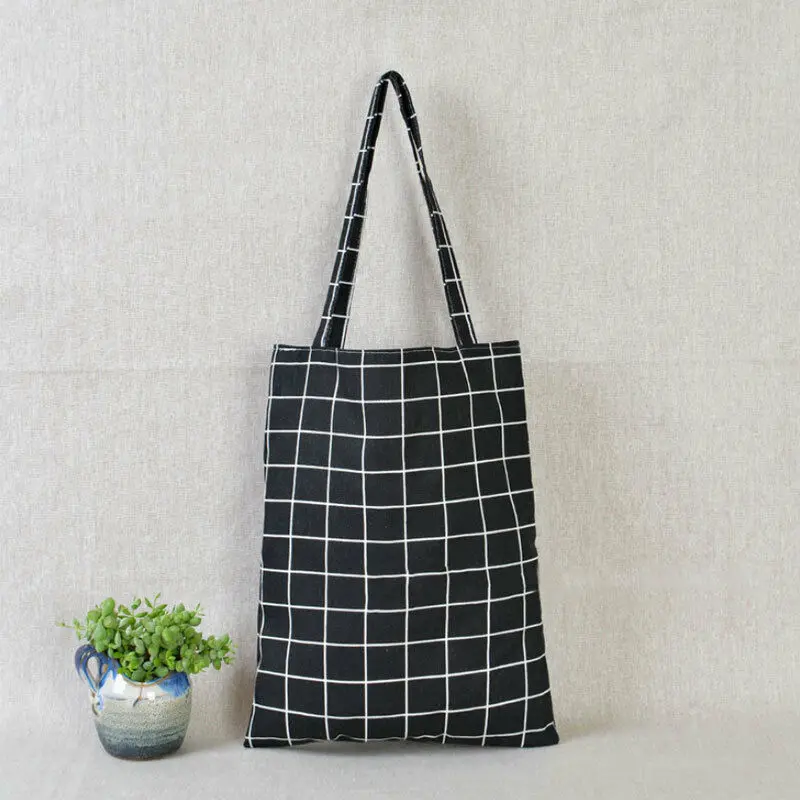 Women Casual Plaid Linen Cotton Canvas Shopping Shoulder Bags Tote Bags Tote Women Casual Plaid Linen Cotton Canvas Shopping Shoulder Bags Tote Bags Tote