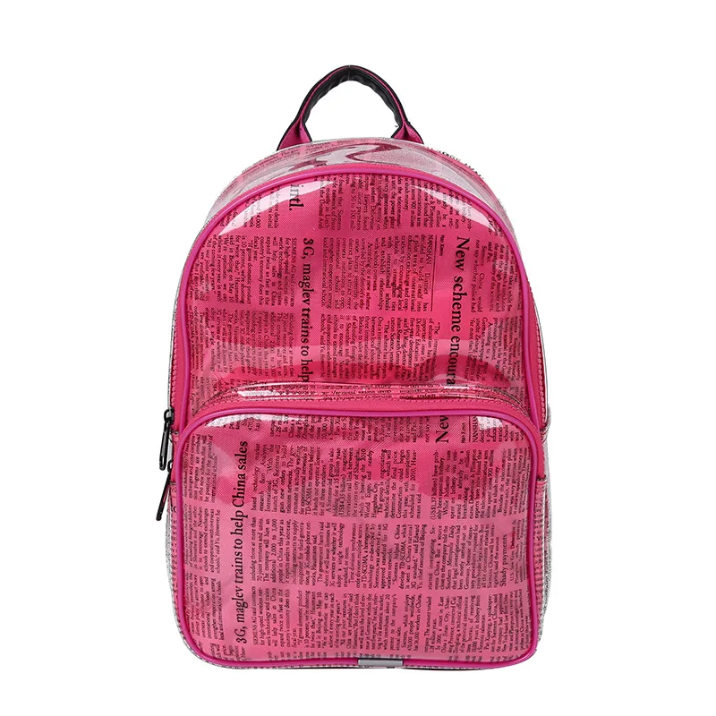 

Litthing Unisex Newspaper Print Design PVC Backpack Travel Casual Student Schoolbags Fashion Designer Packs For Teen Girls 2019