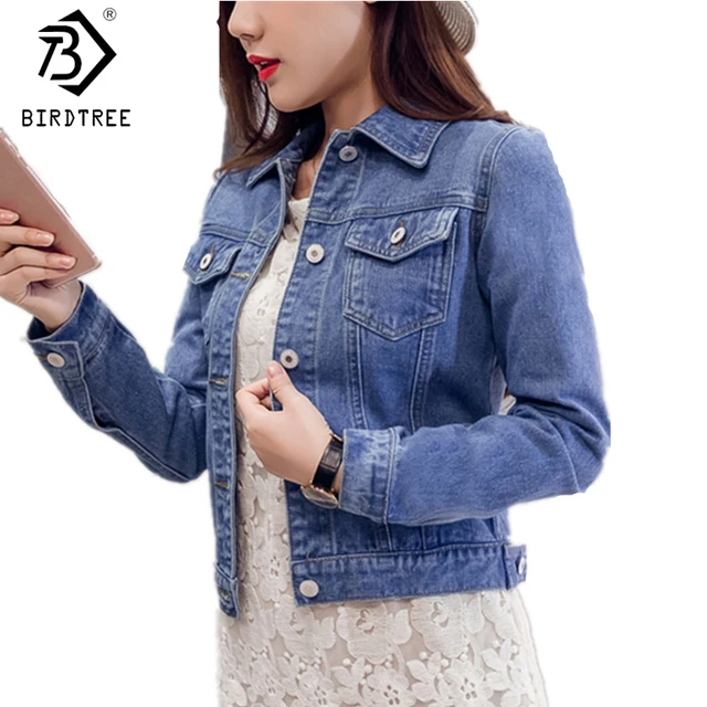 2018 Fashion Jeans Jacket Women Spring 2XL XL Autumn Hand Brush Long Sleeve Stretch Short Denim Jacket White Pink Coats C7D334A