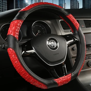 

KKYSYELVA D Shape Steering-Wheel Black Auto Car Steering Wheel Cover Leather 38CM wheel cover Interior accessories