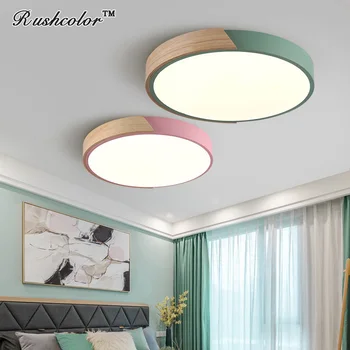 

Modern Macarons LED Ceiling Light with wood frame For Bedroom/kidroom Remote control dimming Indoor lighting
