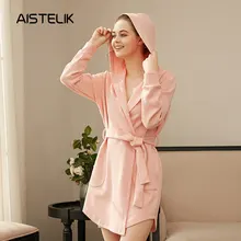 Осенне-зимняя обувь взрывы хлопковый свитер женская ночная рубашка с капюшоном дамы сладкий полоса пропускания свободные Ночная рубашка в комплекте с купальным халатом женские