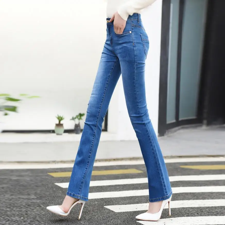 

2018 High Waist Jeans Women casual Bell Bottom Skinny Jeans Female Slim Elastic Flare Pants women denim pants q192