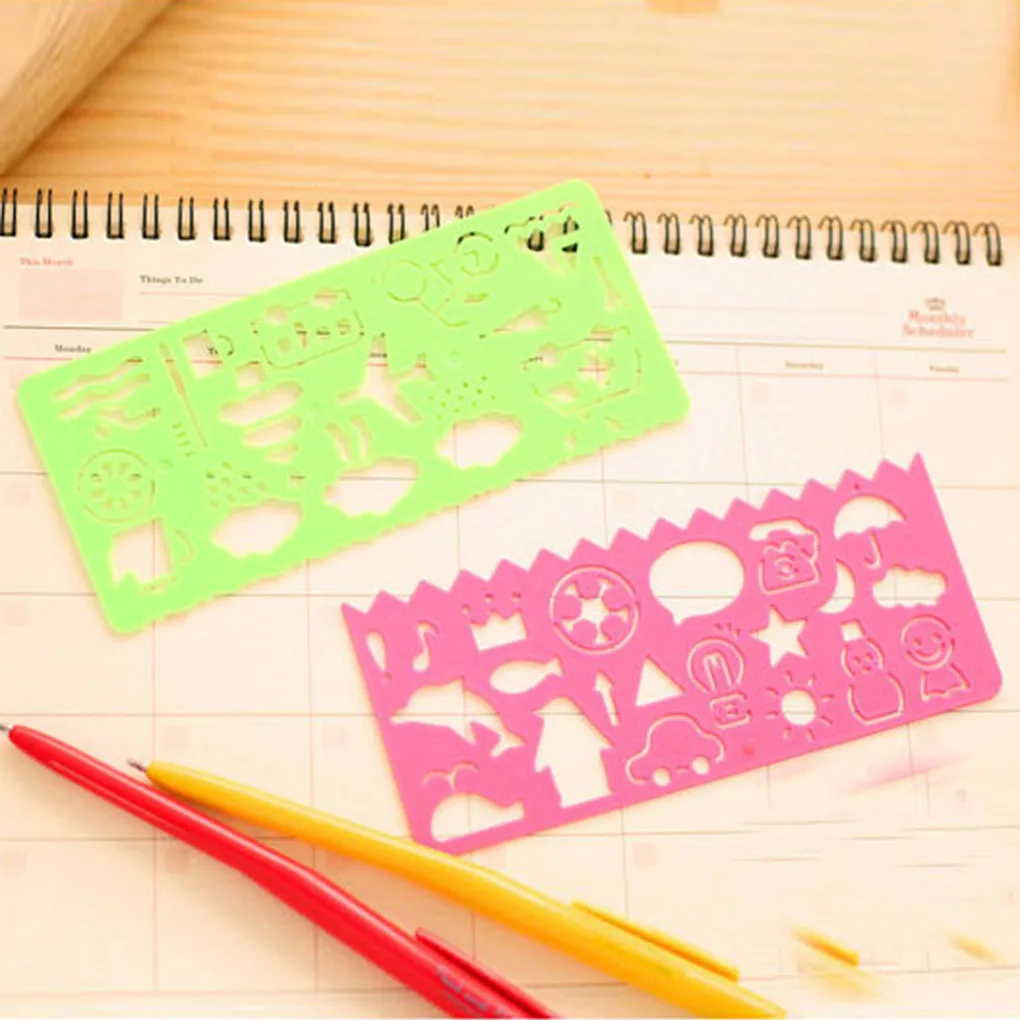 

4pcs/set Cartoon DIY Painting Rulers Child Drafting Drawing Template Plastic Manual Board Ruler Random Color