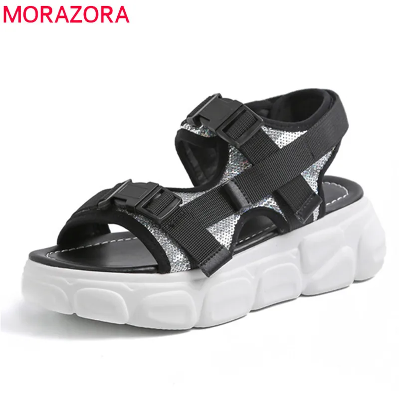 

MORAZORA 2019 big size 42 newest sandals women sequined cloth fashion casual shoes summer flat platform sandals woman sneakers