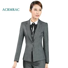 ACRMRAC Women’s suits 2018 New Spring and autumn Solid color gray Slim Blazers pants Business OL Formal Pants Suits