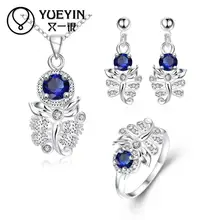Индийский свадебной моды бренд посеребренные Изысканный Синий Цепочки и ожерелья CZ Кристалл Shox Ювелирные наборы для Для женщин
