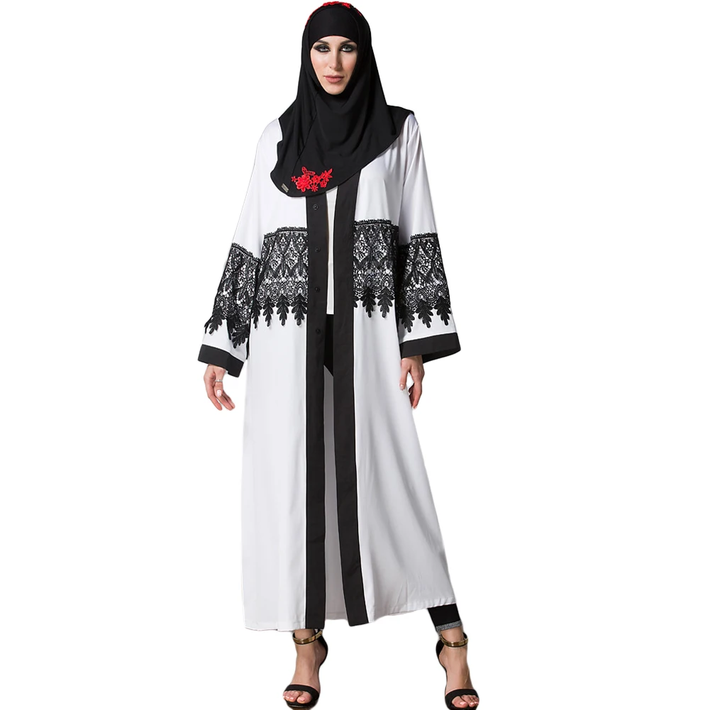 Casual Islamic Clothing Lace Robe Women Musulmane Turkish Abaya Muslim