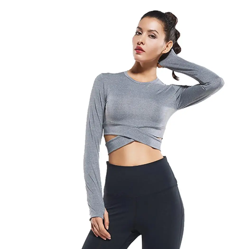 

Women Casual Cross Wrap Crop Top Sportswear Long Sleeve Sport Short All Seasons Quick Dry Sports Shirt Yoga Top