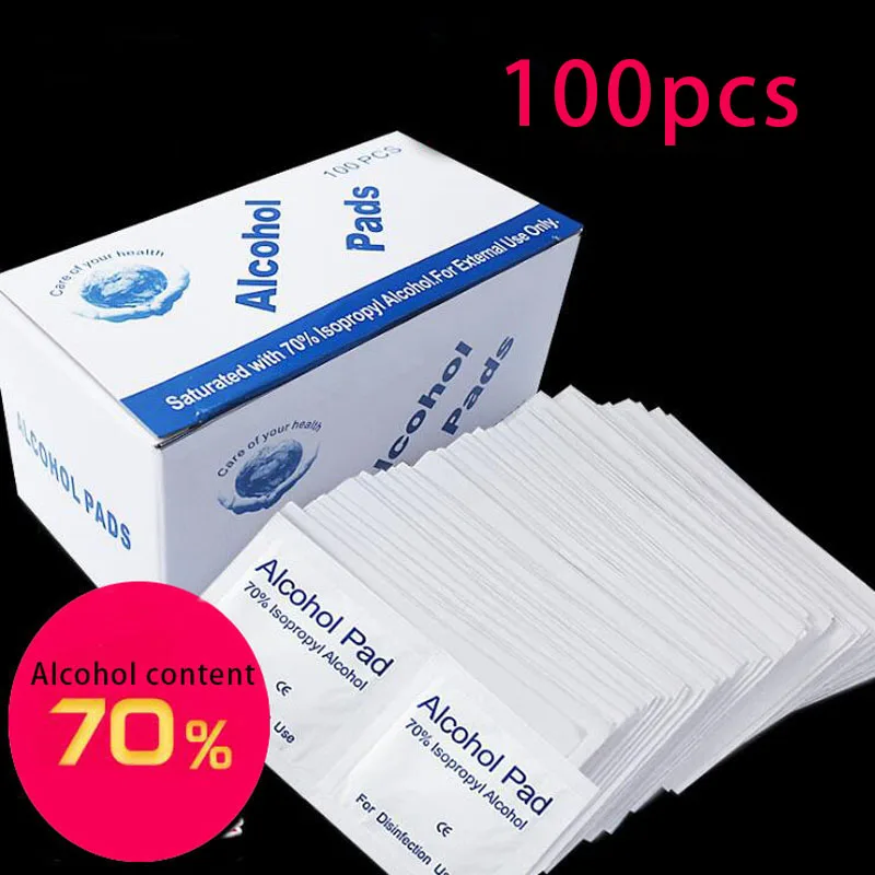 100Pcs Portable Alcohol Prep Pads Antiseptic Sterilization Swabs Wipes Cleanser  70% Alcohol Content First Aid Home Use