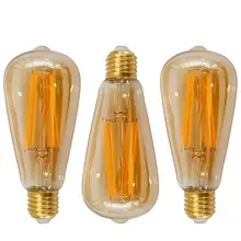 ST64, винтажный светодиодный светильник Эдисона с длинной нитью, 6 Вт, винт, E27, старомодный декоративный светодиодный светильник, Ретро лампа с покрытием из стекла