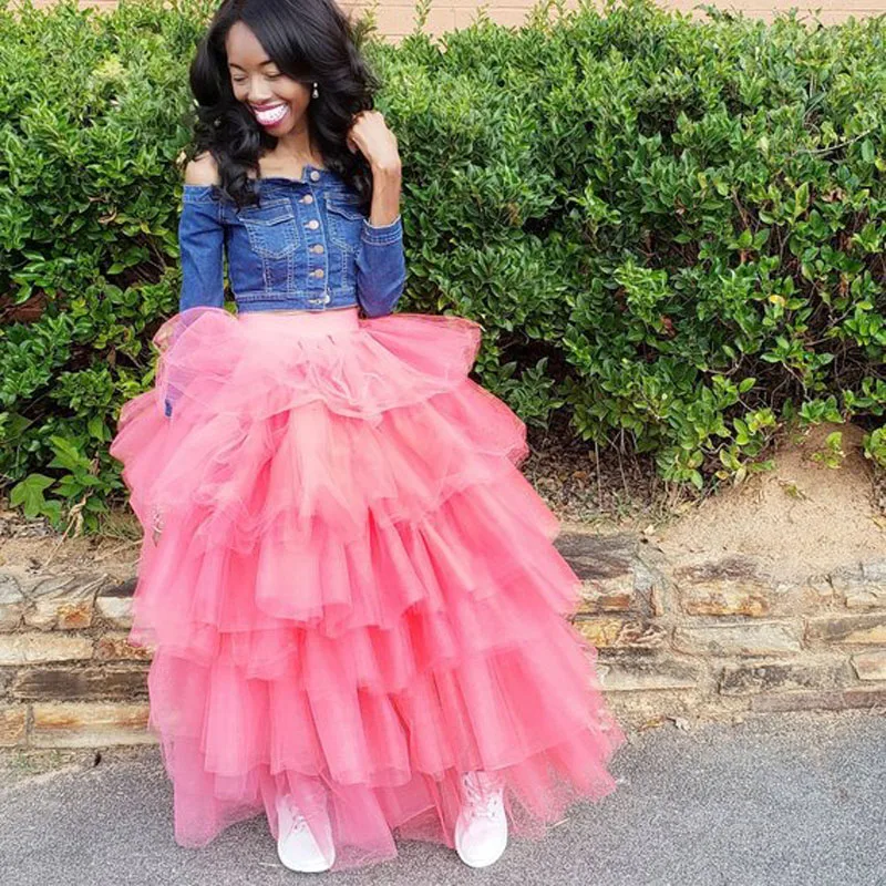 Sweety Pink Tutu Tulle Skirts 2019 New Coming Tiered Ruffle Mesh Prom