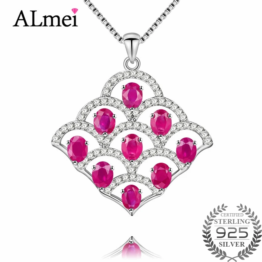 Almei женский 9 шт 0.3ct рубиновый кулон складной веер Форма ожерелья Большие Подвески