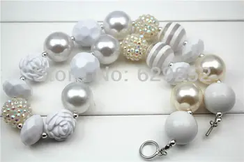 

10Pcs Lot Chunky Necklace- White Aqua flower pendant Girl Necklace for Kids Chunky Bubblegum Necklace CB126