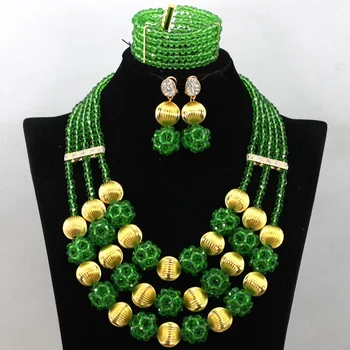 

Indian Crystal Bridal Women Costume Jewelry Set Fashion African Green Beads Chunky Necklace Set New Free Shipping WA525