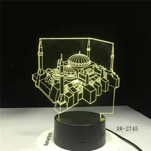 Здание в мечети Красочные градиент 3D настольная лампа Led Дети Спящая спальня ночник прикроватные декоративные светильники AW-2745