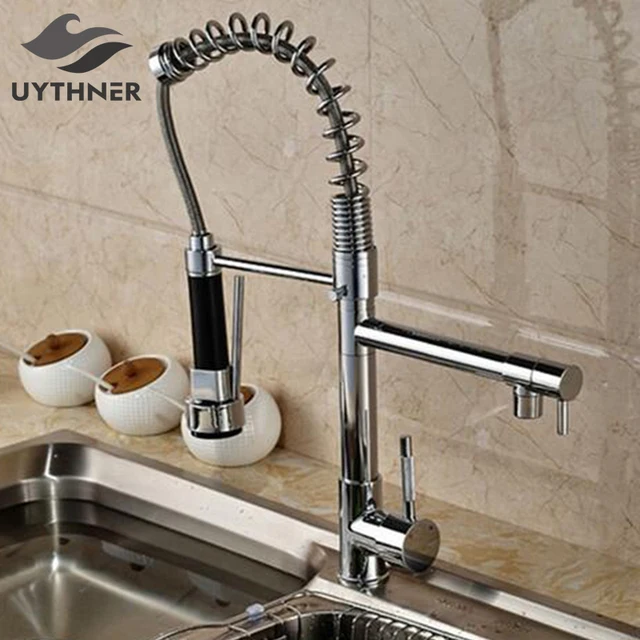 Best Price Chrome Kitchen Faucet Deck Mounted Single Handle Hole Dual Spouts Faucet With Handheld Dual Spouts Hot and cold water