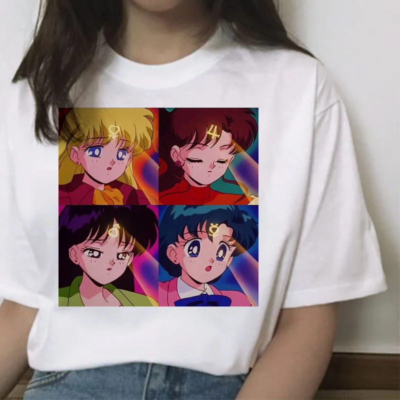 Sailor Moon футболка летняя Harajuku женская с милым принтом Ullzang Kawaii коротким рукавом