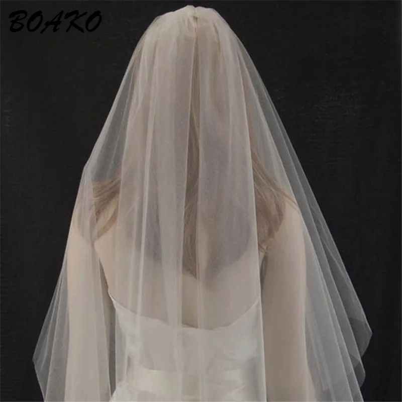 BOAKO Fashion Short Bridal Veils Two Layer 85cm with Comb White Ivory Veils for Wedding Party Tulle Veiling 2019 Velo De Novia BOAKO Fashion Short Bridal Veils Two Layer 85cm with Comb White Ivory Veils for Wedding Party Tulle Veiling 2019 Velo De Novia
